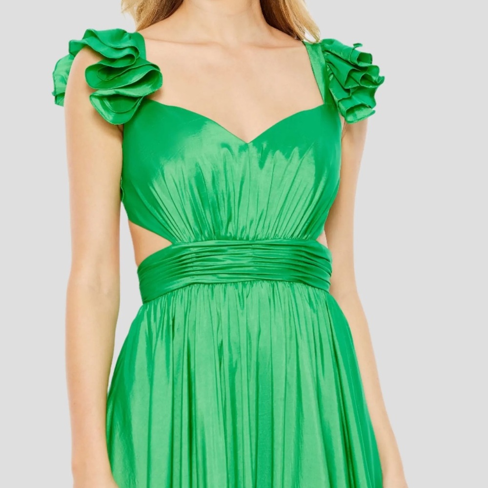 Mac Duggal Ruffle Shoulder Cutout Gown -Lime